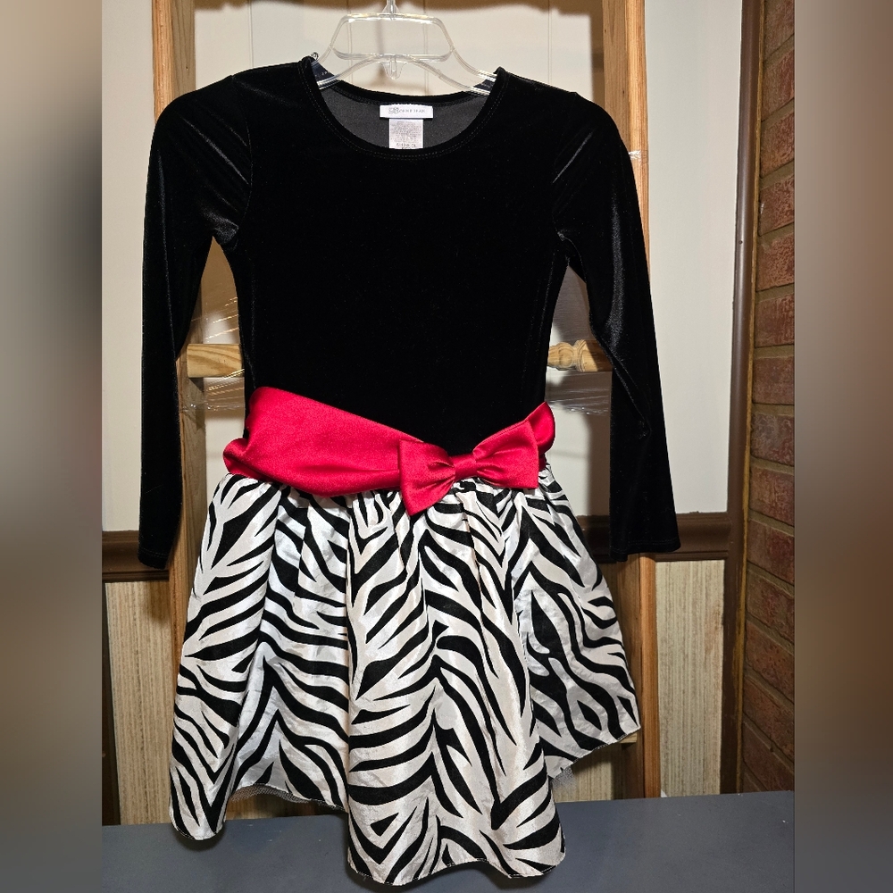Black and White Zebra Dress with Red Bow